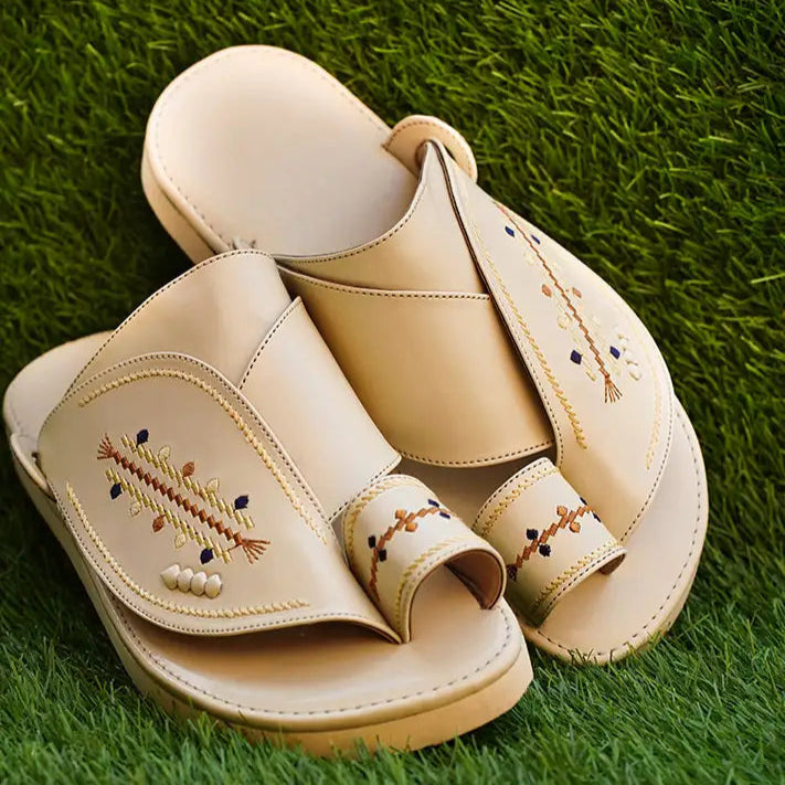 Arabic Khaliji Sandals with iconic Embroidery HrLeather Pure Leather Shoes