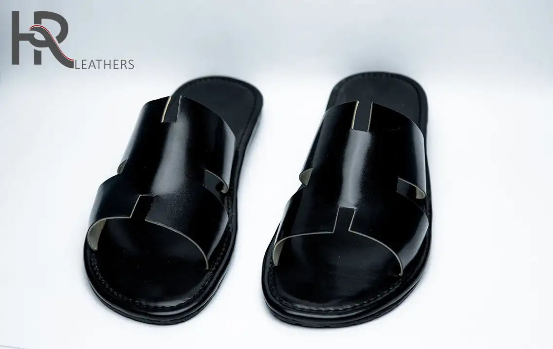 Izmiri Sandals in Black H Shape Original Leather HrLeather