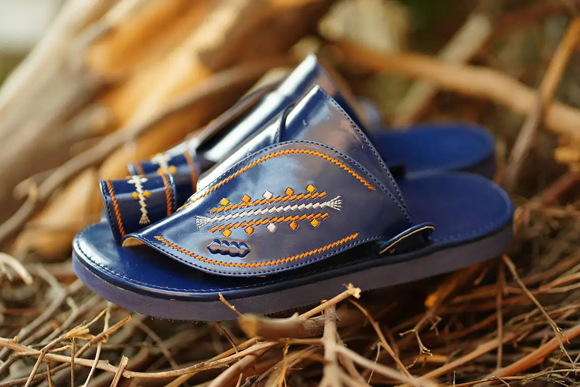 Arabic Khaliji Sandals in Blue Colour with iconic Embroidery