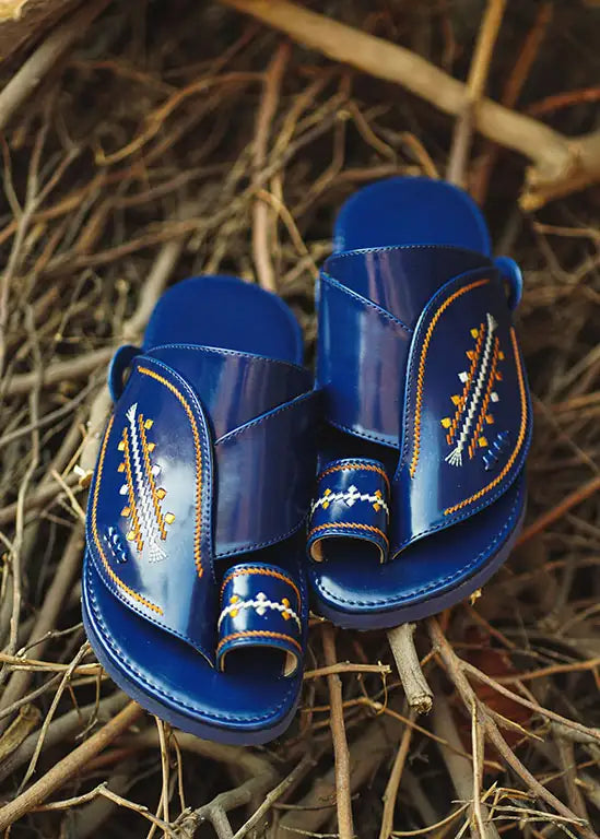 Arabic Khaliji Sandals in Blue Colour with iconic Embroidery
