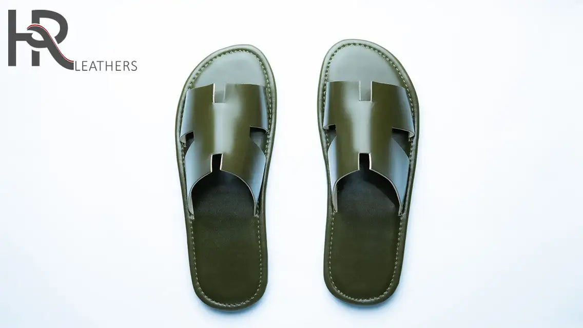 Izmiri Sandals in Green H Shape Leather
