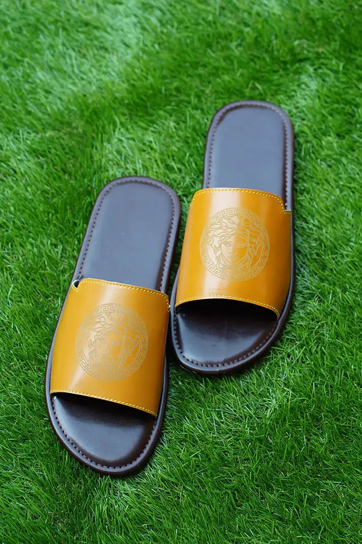 Sandal with Versace Logo Engraved Made with Genuine Goat Leather Fire