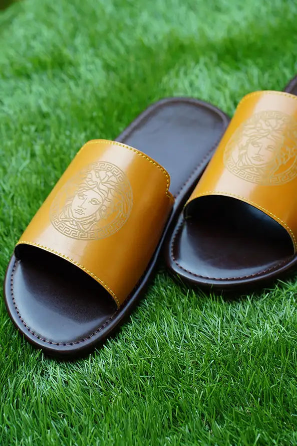 Sandal with Versace Logo Engraved Made with Genuine Goat Leather Fire