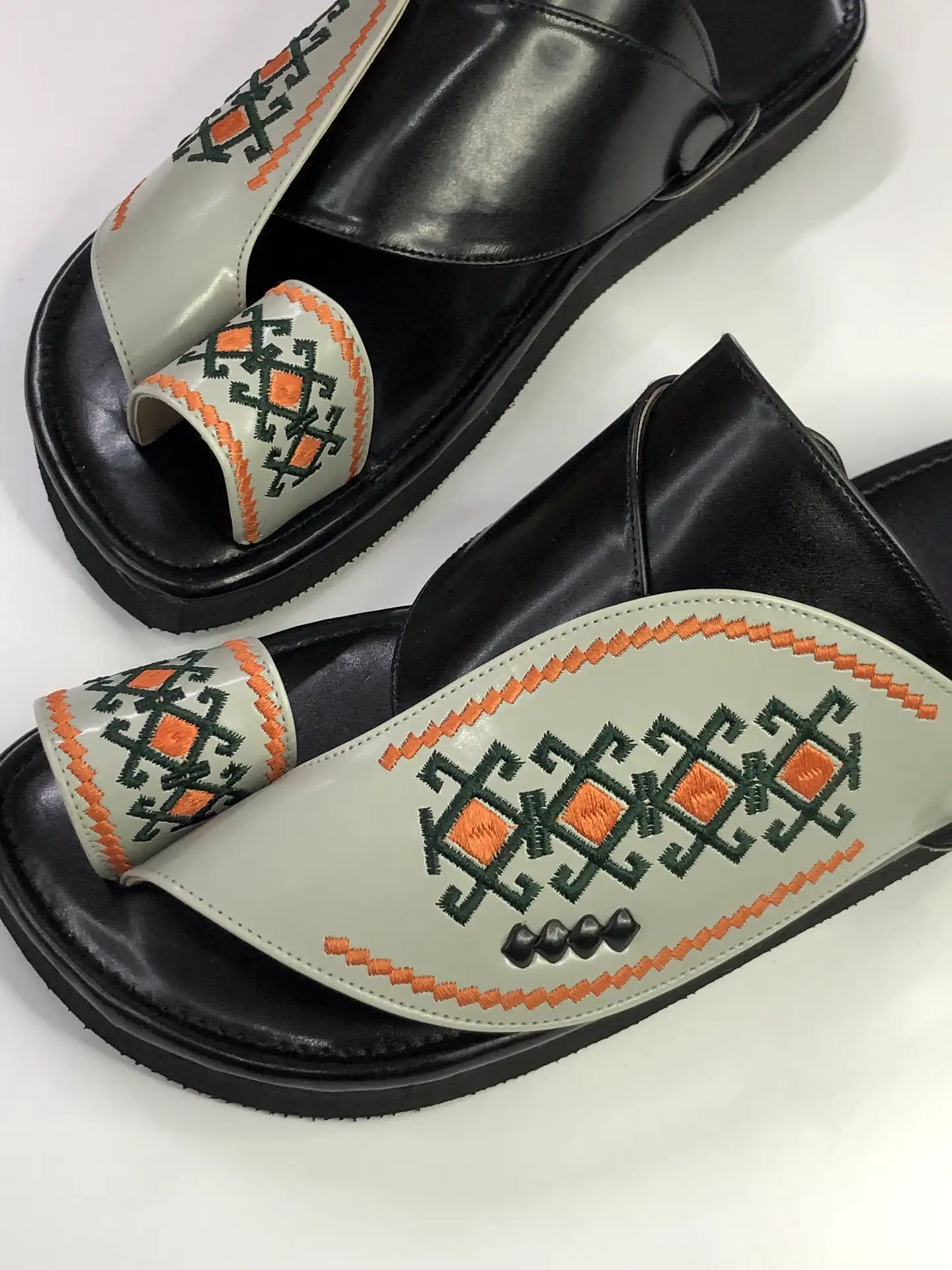 Arabic Khaliji Sandals in Gray Colour with iconic Embroidery