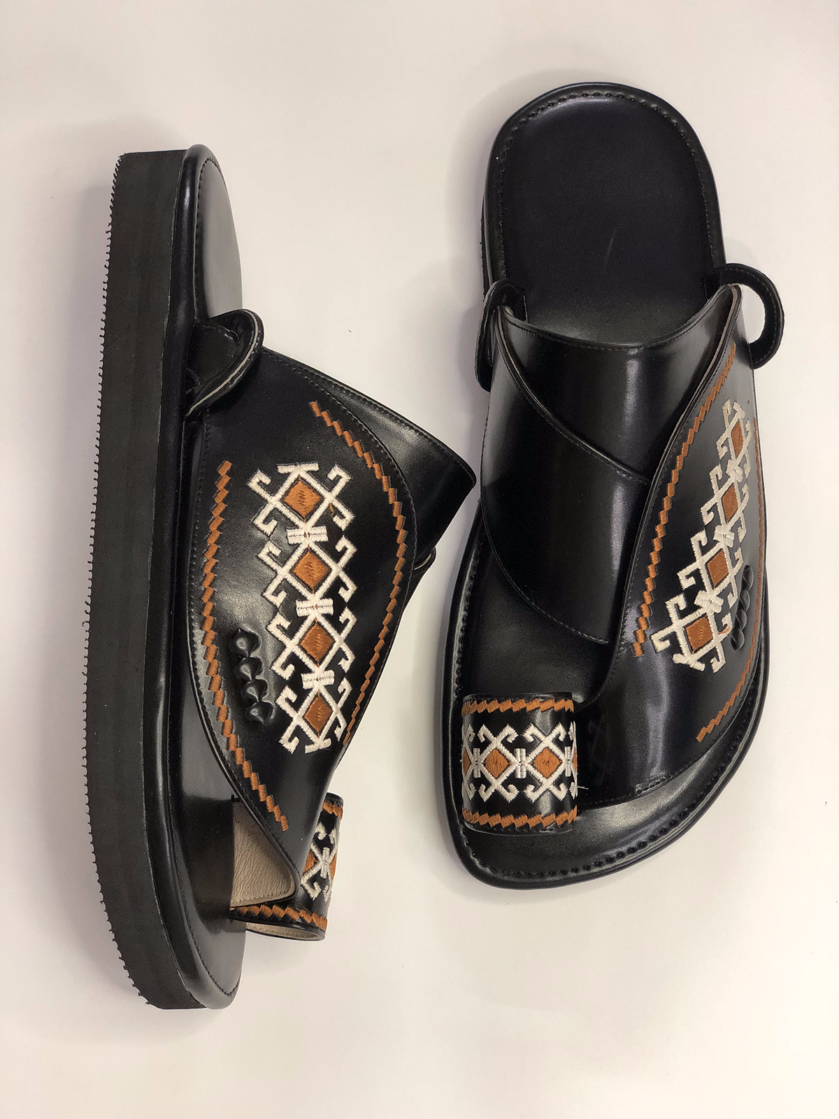 Arabic Khaliji Sandals in Black Colour with iconic Embroidery